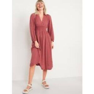 Old Navy Womens Medium Mauve Long-Sleeve Midi Dress 64% Cotton 36% Rayon